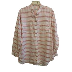 Orvis Women's Red and White Striped Long Sleeve Button Blouse